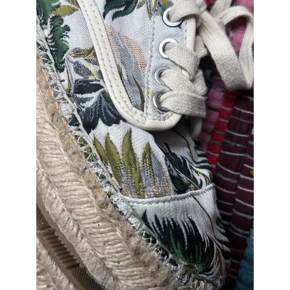 J SLIDES anthropologie cloth leather leaf embroidered espadrilled sneaker shoes